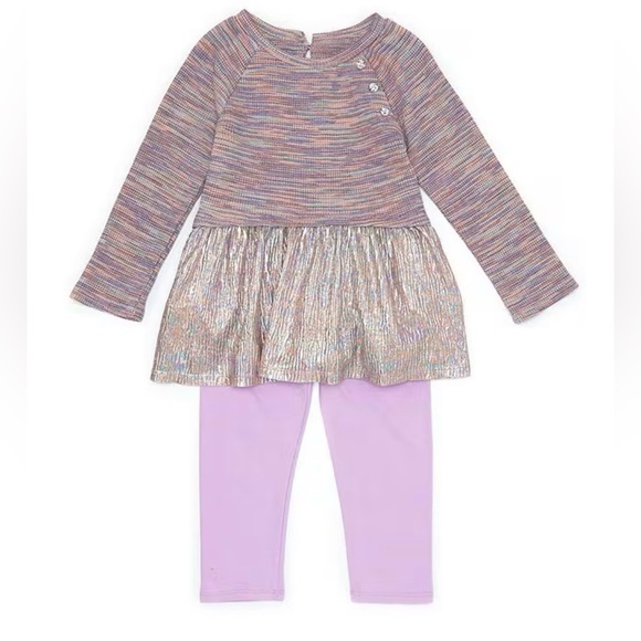 Bonnie Jean Long Sleeved Space Dyed Foiled Knit Top & Solid Stretch Leggings - Picture 2 of 6